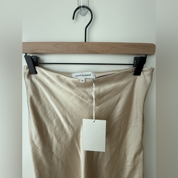 Rene Beige Satin Long Skirt by Pixie Market - Picture 4 of 5